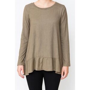 Jane and Delancey Olive Green Ruffle Hem Long Sleeve Top - Size L